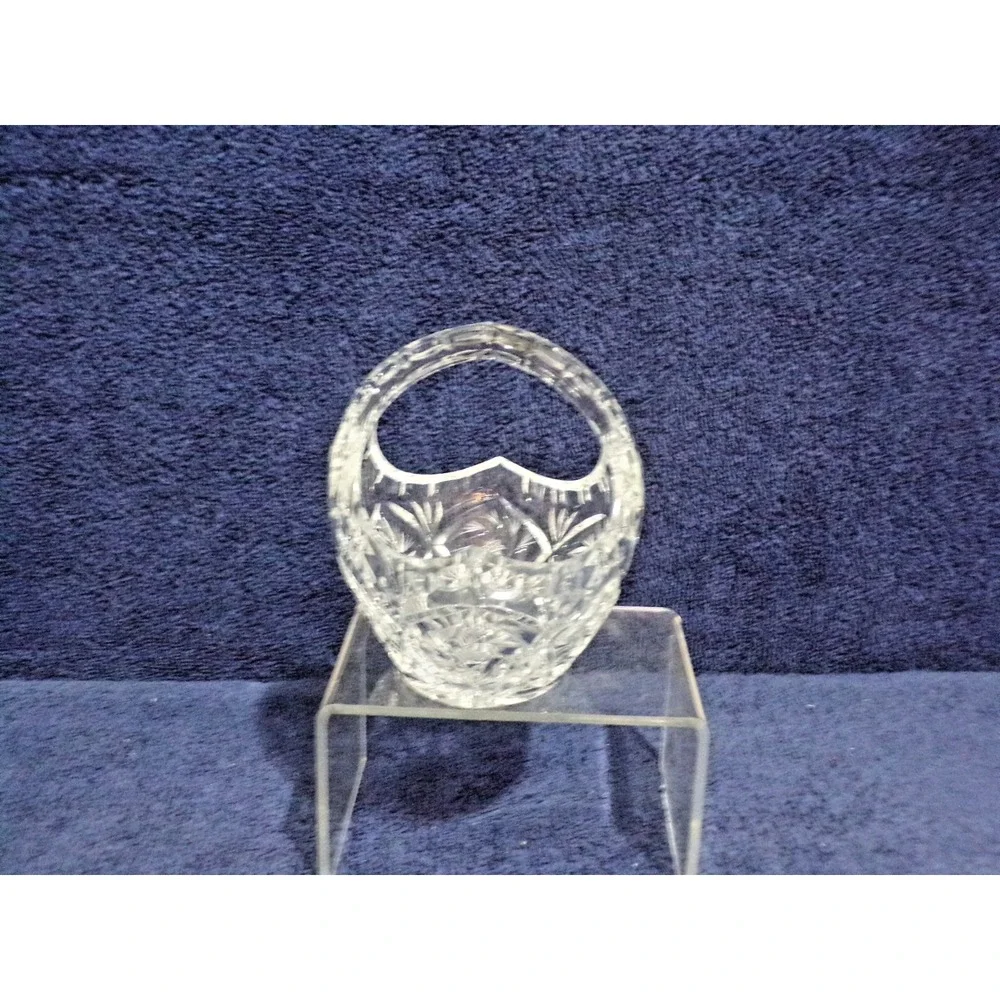Vintage Lead Cut Crystal Basket Bohemian Design 4.5
